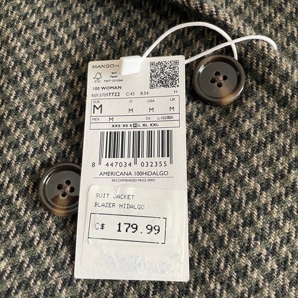 NWT Mango Olive Green Houndstooth Wool Cropped Blazer - Picture 5 of 5